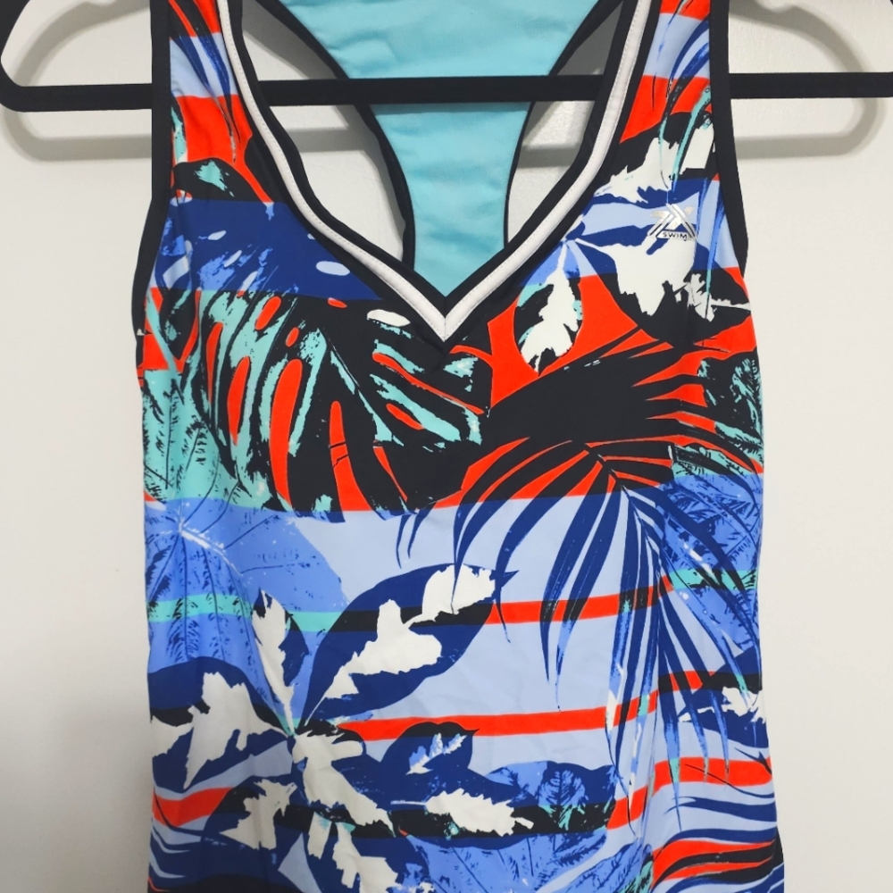ZeroXposur Blue and Red Tankini Swim Top